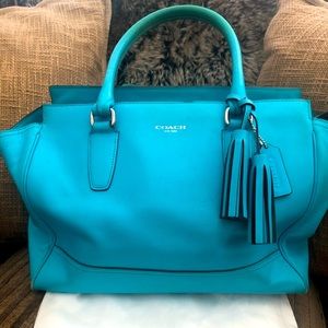 Large Turqouise Coach handbag w/ Silk Dust Cloth